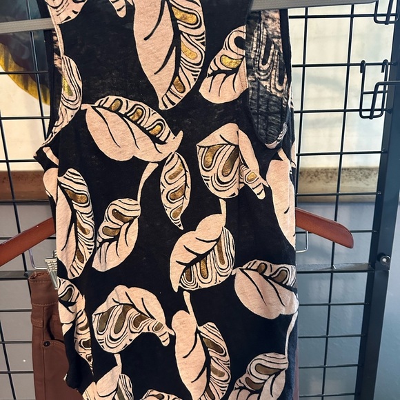 J. Crew Black and Cream Leaf Print Tank Top - Picture 3 of 5